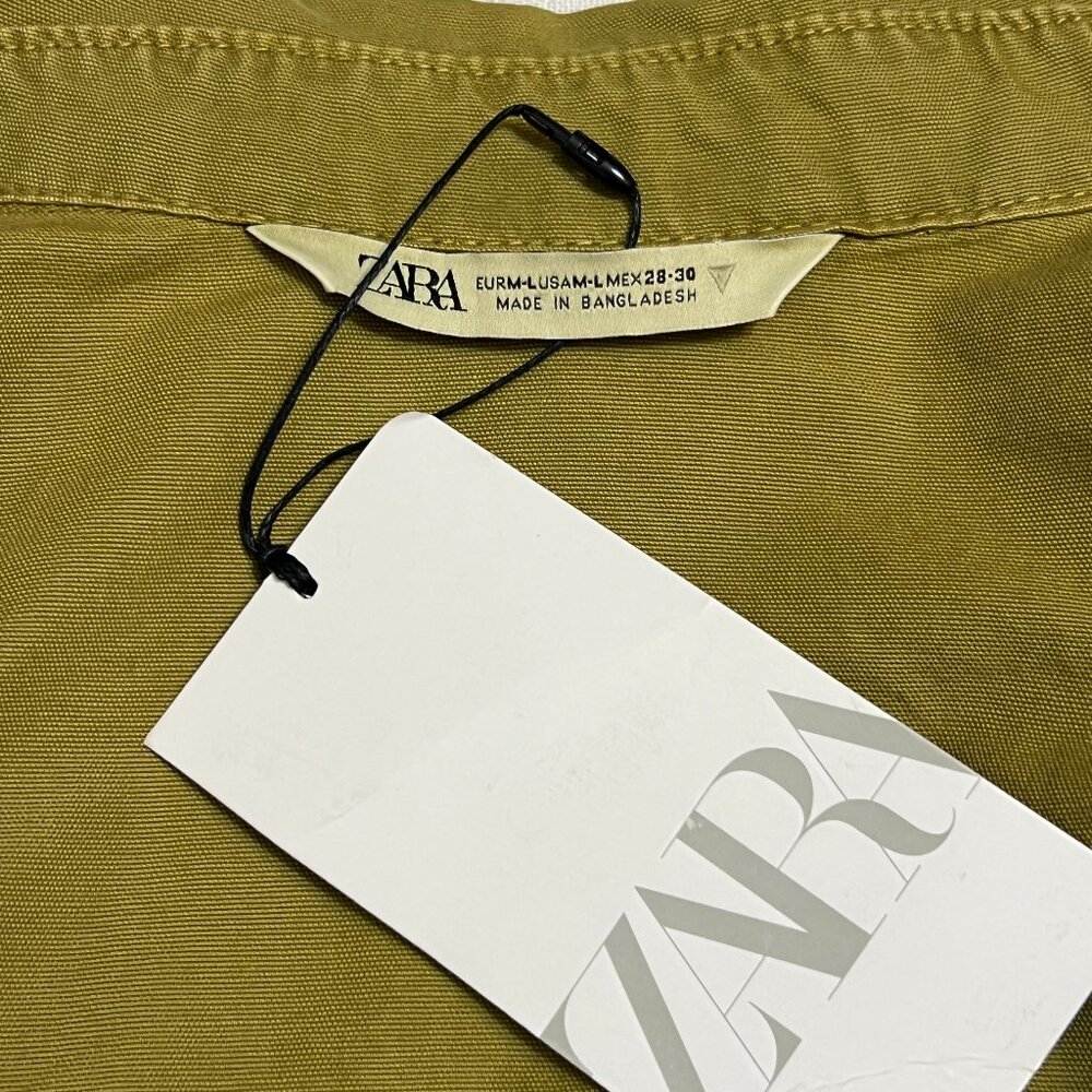 NWT ZARA Women’s L Army Green Utility Overshirt NWT Longline Cotton Jacket Top - Picture 5 of 8